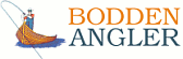 Logo mit Schriftzug "Bodden Angler" und Zeichnung von Boot mit Angelrute.