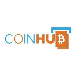 CoinHub logo with blue and orange text, featuring a Bitcoin symbol.