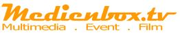 Logo mit Schriftzug "Medienbox.tv" in Orange; darunter "Multimedia . Event . Film".