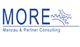 Logo mit der Aufschrift "MORE Manzau & Partner Consulting" und einer stilisierten Welle.