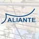 Logo "Aliante" con sfondo di strutture metalliche e dettagli sfocati.