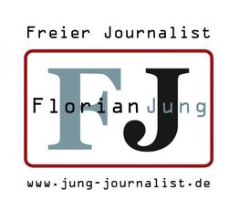 Logo mit dem Text "Freier Journalist Florian Jung" und Website "www.jung-journalist.de".