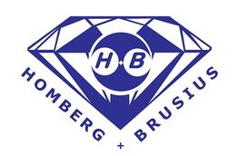 Blaues Diamant-Logo mit den Initialen "H+B" und den Namen "Homberg" und "Brusius" in Großbuchstaben.