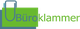 Logo mit Büroklammer und Text "Büroklammer" in grüner und blauer Schrift.