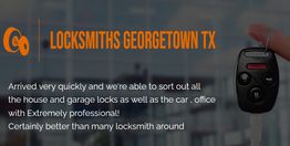 Locksmiths Georgetown TX ad with car key, highlighting quick, professional service.