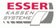 Logo von Esser Kassensysteme mit grauen und roten Schriftzügen und grafischem Element rechts.