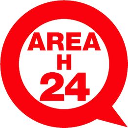 Cerchio rosso con testo al centro "AREA H 24" in bianco su sfondo rosso.
