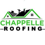 Logo of Chappelle Roofing with a house roof and workers silhouettes in green and black.
