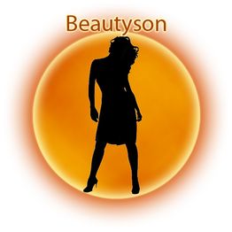 Silhouette einer Frau vor einem orangen Kreis mit dem Wort "Beautyson" darüber.