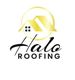 Logo of Halo Roofing with a golden roof design and the words "Halo Roofing" in black text.