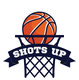 Basketball on fire above a hoop with "Shots Up" banner.