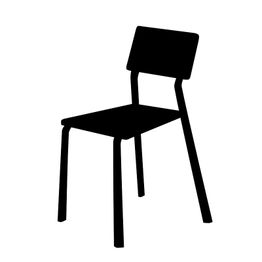 Schwarze Silhouette eines einfachen Stuhls vor weißem Hintergrund.