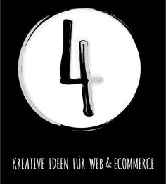 Zahl 4 in Schwarz auf Weiß, darunter Text: "KREATIVE IDEEN FÜR WEB & ECOMMERCE" in Großbuchstaben.