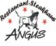 Logo von Restaurant-Steakhaus Angus mit Stier und roten Sternen.