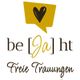 Logo mit schwarzem Herz in gelber Sprechblase und Text: "be[Ja]ht Freie Trauungen".