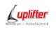 Logo von Uplifter, spezialisiert auf Minikran und Hebetechnik, mit rotem Schriftzug.