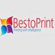 BestoPrint logo with colorful shapes and "Printing with intelligence" tagline.