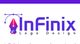 "Logo with the text 'InFinix Logo Design' and a graphic of a pen nib in purple and pink."