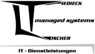 Schwarz-weißes Logo mit Text: "Liedieck Fischer managed systems, IT-Dienstleistungen."