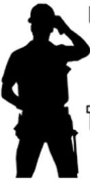 Sagoma di un operaio in posa con elmetto e mano alzata.