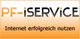 Logo mit Text: "PF-iSERVICE - Internet erfolgreich nutzen", orangefarbener Hintergrund.
