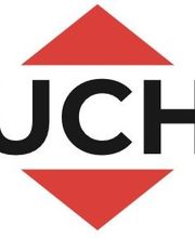 Logo mit rotem Diamanten und Schriftzug "Fuchs Bauen Fliesen".