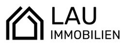 Logo von LAU IMMOBILIEN mit stilisiertem Haus in schwarz-weißer Farbgebung.