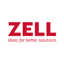 Rotes ZELL-Logo mit Slogan: "Ideas for better solutions." auf weißem Hintergrund.
