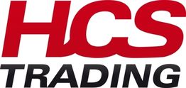 Logo mit rotem Text "HCS" über schwarzem Text "Trading" auf weißem Hintergrund.