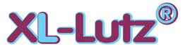 Logo mit „XL-Lutz“ in blau-lila Schrift auf weißem Hintergrund.
