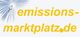 Gelbes Logo "emissions-marktplatz.de" mit blauem Muster links oben.