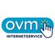 Logo von ovm Internetservice mit Klick-Symbol auf blauem Hintergrund.