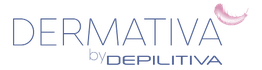 Logo de "DERMATIVA by DEPILITIVA" con una ceja rosada a la derecha.