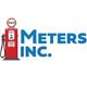 Vintage red gas pump with "Meters Inc." text in blue.