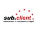 Logo mit Text: "sub.client – Dienstleister in Unternehmensfragen" und fünf roten Sternen darüber.