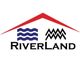Logo with red roof, blue waves, black zigzags, and the text "RiverLand" below.