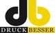 Logo mit den Buchstaben db. Darunter steht „Druck Besser“. Links in Schwarz, rechts in Gelb.