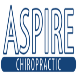 Aspire Chiropractic logo with bold blue and white text.