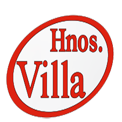 Logotipo ovalado rojo con texto "Hnos. Villa" en el centro.
