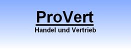 Blau-weißer Hintergrund mit schwarzem Text: "ProVert" und darunter "Handel und Vertrieb".