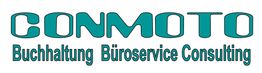 Grünes Logo mit Aufschrift "CONMOTO" und den Worten "Buchhaltung Büroservice Consulting".