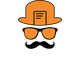 A stylized orange hat and sunglasses logo with a newspaper, resembling a face.