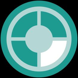 Grünes kreisförmiges Logo mit einem zentralen Kreis, unterteilt in weiße und grüne Abschnitte.