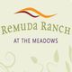 Logo with "Remuda Ranch at The Meadows" and abstract leaf designs.