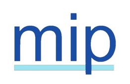 Logo mit blauem "mip" und hellblauem Unterstrich.