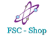 Logo mit lila Atom und Punkten, darunter der Text "FSC - Shop" in Türkis.