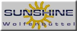 Logo mit gelber Sonne und Text „Sunshine Wolfenbüttel“ auf grauem Hintergrund.