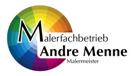 Logo eines Malerbetriebs mit Farbrad-Design und Schriftzug „Malerfachbetrieb Andre Menne“.
