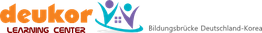 Logo von Deukor Learning Center, Bildungsbrücke Deutschland-Korea, mit zwei stilisierten Figuren.