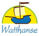 Logo mit Segelboot und Schriftzug "Watthanse" in blauer Schrift vor gelbem Hintergrund.